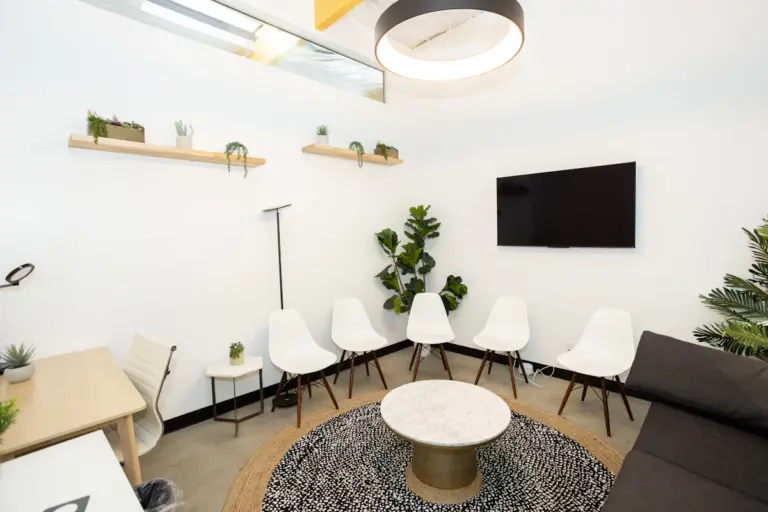 Calm and welcoming mental health therapy office waiting room