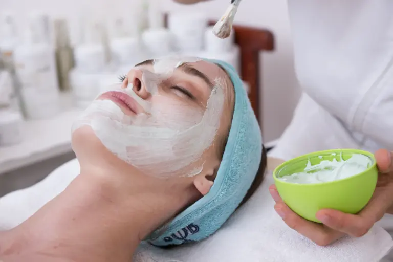 Skincare facial mask treatment in a spa setting